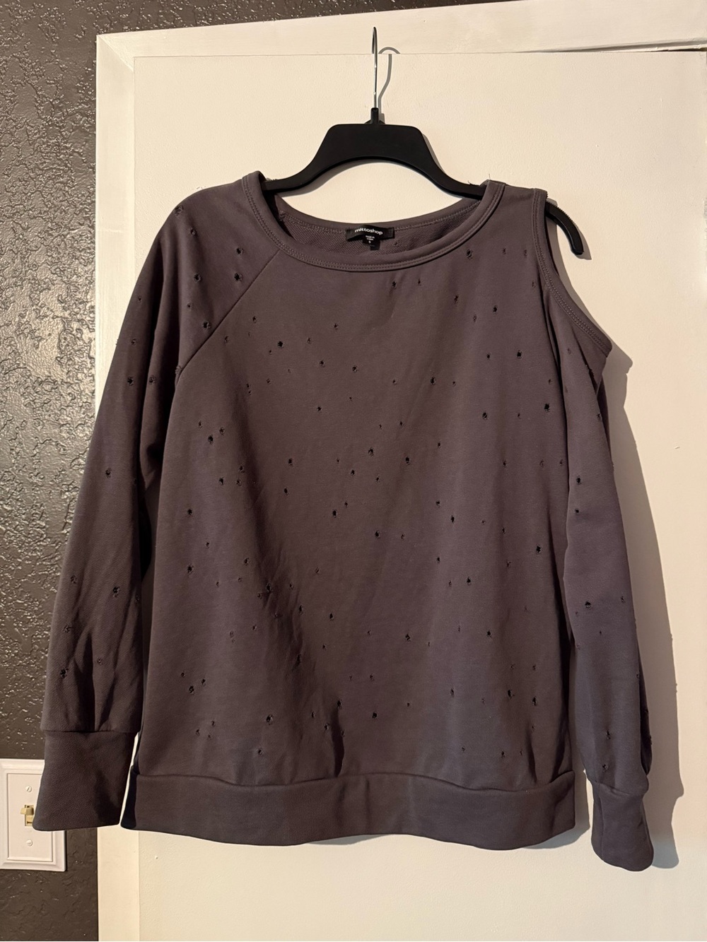 Distressed One Cold-Shoulder Sweater - Gray